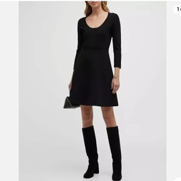 Theory Flared Mini Dress in Crepe Knit - Black - S